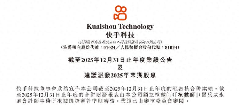 网红八卦快手, 快手2025年财报：总收入1,428亿元，利润增长至186亿
